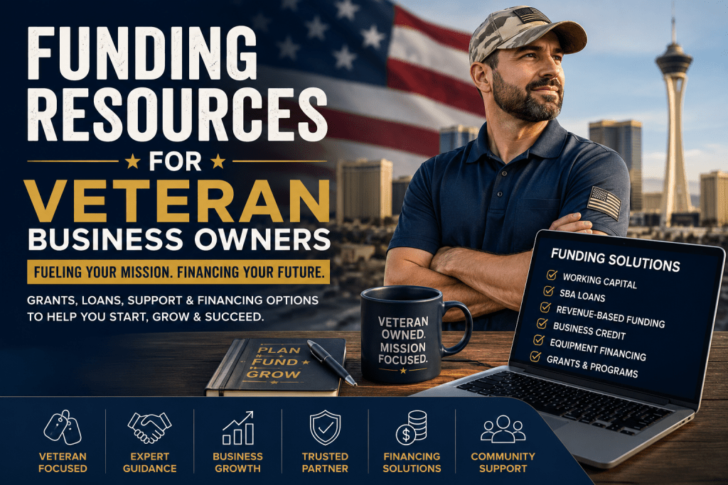 Veteran business owner exploring funding resources including SBA loans, working capital, business credit, equipment financing, and grants to grow a small business in 2026.
